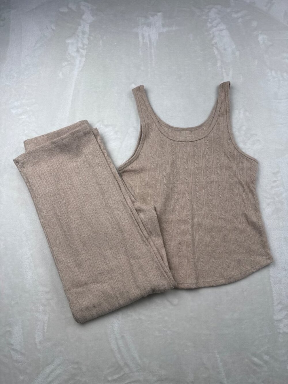 Live 2 Lounge Beige Knit Tank Top & Pants Set - Small